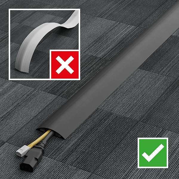 Heavy Duty D-Line 6ft Floor Cord Cover - Cable Protector to Hide & Protect Extension Cords, Prevent Trips - Black - Image 8