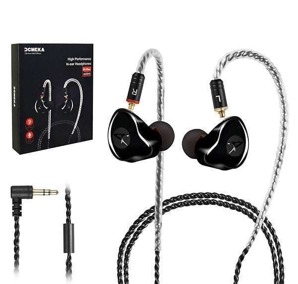 DCMEKA HiFi Stereo IEM Earphones: Dynamic Dual Driver Noise-Canceling Headset for Musicians & Audiophiles (Black)