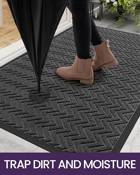 "DEXI Heavy Duty Door Mat 48"x24" - Stain & Fade Resistant, Non-Slip Indoor/Outdoor Chevron Mat in Dark Grey" - Image 5