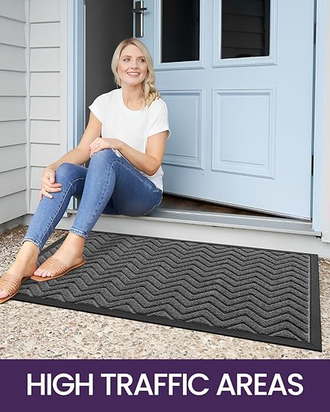 "DEXI Heavy Duty Door Mat 48"x24" - Stain & Fade Resistant, Non-Slip Indoor/Outdoor Chevron Mat in Dark Grey" - Image 10