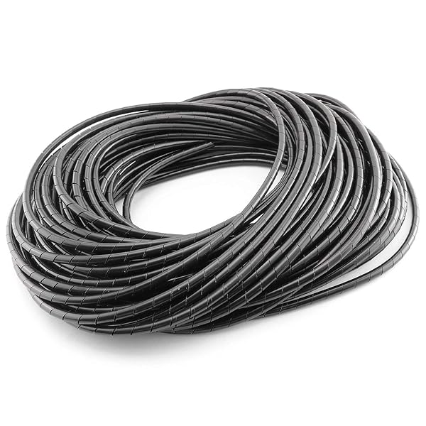 DGZZI 6mm Black Spiral Cable Wrap 15m for Tidy Binding of TV PC Home Cinema CCTV Wires