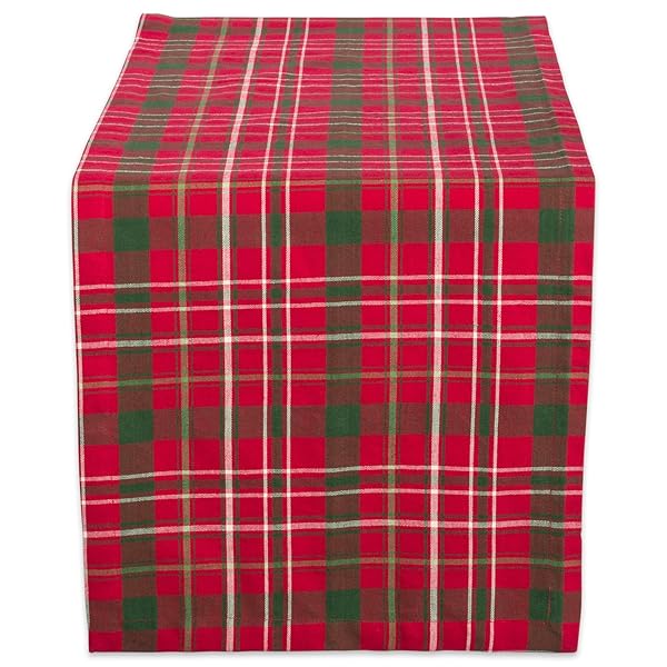 DII Holiday Dining Table Linen Tartan Holly Plaid Christmas Table Runner 14x108 Red Green Perfect for Festive Decor
