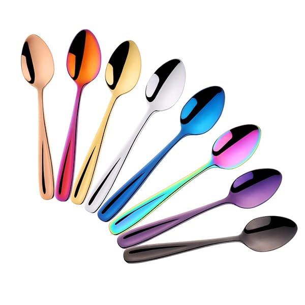 DOBUYOO 8 Pieces 18/10 Multicolor Dessert Teaspoons Small Coffee Espresso Spoons 5.5 Inch