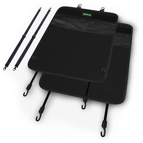 DRIVE AUTO PRODUCTS: 2 Pack Reversible Car Seat Back Protectors - Durable Black Kick Mats