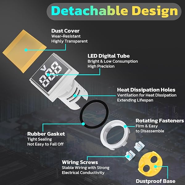 DROK AC Volt Amp Frequency Tester, 3pcs AC 60-500V 100A Voltage Current Monitor Digital LED Display Voltmeter 110v 220v Volt Detetor Green Red Yellow - Image 2