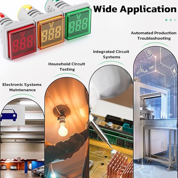 DROK AC Volt Amp Frequency Tester, 3pcs AC 60-500V 100A Voltage Current Monitor Digital LED Display Voltmeter 110v 220v Volt Detetor Green Red Yellow - Image 6
