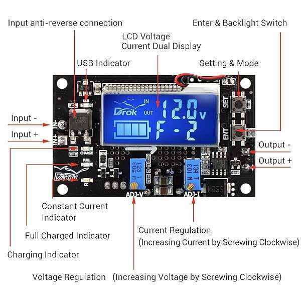 DROK Buck Boost Voltage Regulator: Adjustable 6-30V to 0.5-30V Converter with USB, LCD Display & 4A Power Supply - Image 4