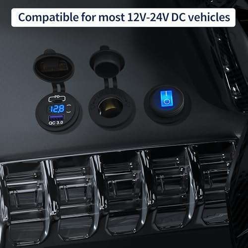 DaierTek 12V USB C Car Charger Socket - 48W PD & QC 3.0 Dual USB Outlet with Voltmeter & Switch for Cars, Boats & Golf Carts - 3 Pack - Image 8