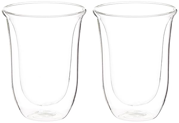 De'Longhi Double Walled Thermo Latte Glasses - Set of 2, 330ml Clear Coffee Mugs for Perfect Lattes