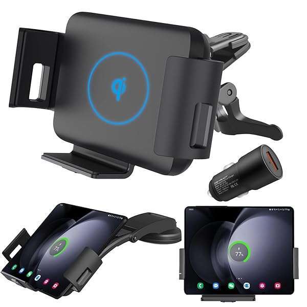 DearHot DearHot 15W Qi Wireless Car Charger Mount for Samsung Galaxy Z Fold & iPhone 16 Pro Max - Fast Auto Clamp Holder