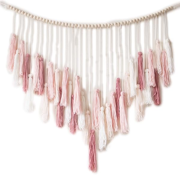 Decocove Large Macrame Wall Hanging with Wood Beads - Bohemian Blush Pink Decor for Bedroom, Living Room & Kitchen (35'' x 36'') - Image 2