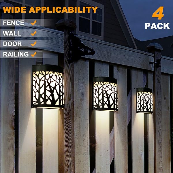DenicMic Solar Wall Lights - Waterproof LED Sconces for Outdoor Patio, Yard & Deck - Warm White/Color Changing (4 Pack) - Image 4