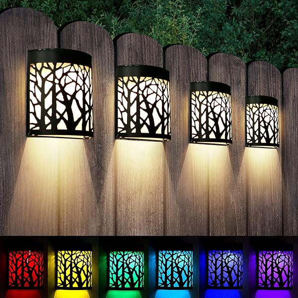 DenicMic Solar Wall Lights - Waterproof LED Sconces for Outdoor Patio, Yard & Deck - Warm White/Color Changing (4 Pack) - Image 3