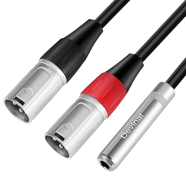 Devinal 1/4 Inch Female to Dual XLR Breakout Cable 6.35mm Female TRS to 2 XLR Male Audio Converter 1FT Y Splitter Cord