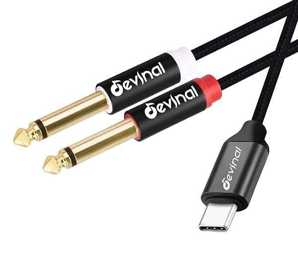 "Devinal USB C to 1/4" Audio Cable - 6.6ft Type C to Dual 6.35mm TRS Y Splitter for Smartphones, Tablets, Laptops & Mixers"
