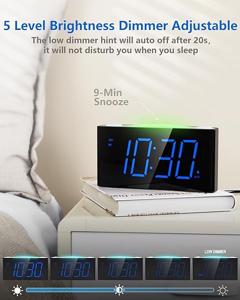 Digital Alarm Clock with 7 Color Night Light USB Charger Large Screen Dimmer Battery Backup Loud Alarm for Heavy Sleepers Kids Teens - Image 3