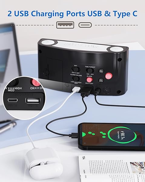 Digital Alarm Clock with 7 Color Night Light USB Charger Large Screen Dimmer Battery Backup Loud Alarm for Heavy Sleepers Kids Teens - Image 5