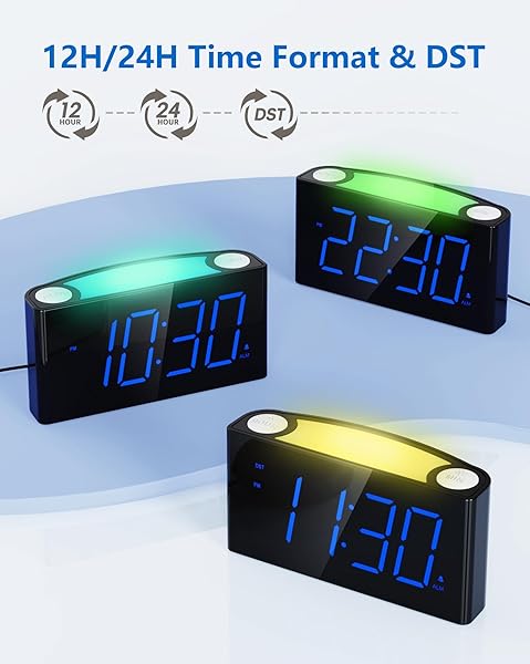Digital Alarm Clock with 7 Color Night Light USB Charger Large Screen Dimmer Battery Backup Loud Alarm for Heavy Sleepers Kids Teens - Image 6