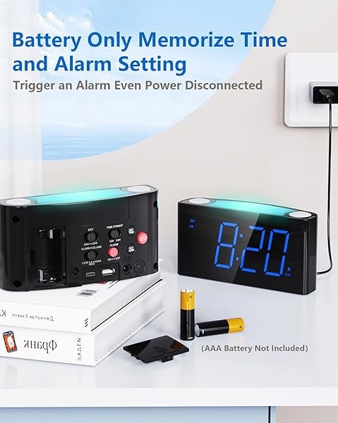 Digital Alarm Clock with 7 Color Night Light USB Charger Large Screen Dimmer Battery Backup Loud Alarm for Heavy Sleepers Kids Teens - Image 7