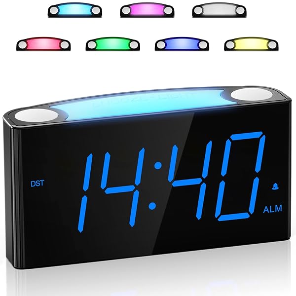 Digital Alarm Clock with 7 Color Night Light USB Charger Large Screen Dimmer Battery Backup Loud Alarm for Heavy Sleepers Kids Teens