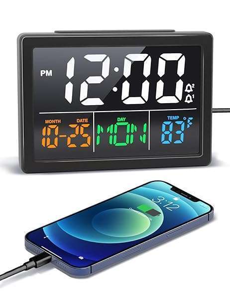"Digital Alarm Clock with 5.5" LED Display, USB Charger, Snooze & Adjustable Brightness - Perfect for Bedroom & Desk"