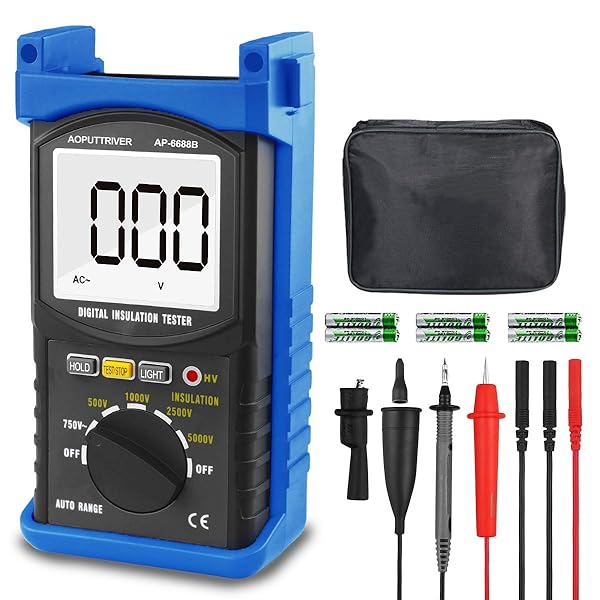AP-6688B Digital Insulation Resistance Tester: Auto Range Megohmmeter with 1999 Counts, 500V-5000V, Data Hold & Backlit Display - Image 2