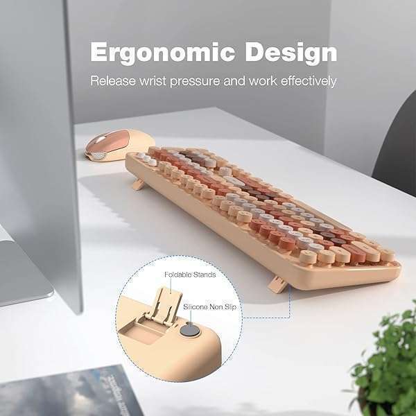 Buy Dilter Wireless Keyboard & Mouse Combo - 104 Keys, Colorful Round Keycaps, USB Plug & Play for Windows, PC, Laptop (Milk Tea) - Image 5