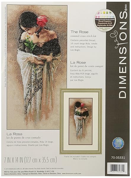 Dimensions Dimensions Woman with Rose Cross Stitch Kit - 14 Count Beige Aida, 7'' x 14'' | Perfect for Craft Lovers!