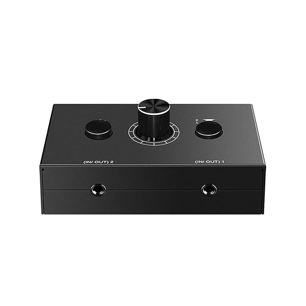 Dingsun 35mm Audio Switch Stereo Selector Box with Volume Control for Speakers and Headphones 1 in 2 Out 2 in 1 Out