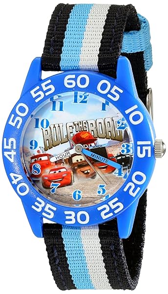 Disney Cars Kids Plastic Time Teacher Analog Quartz Watch with Nylon Strap for Easy Learning