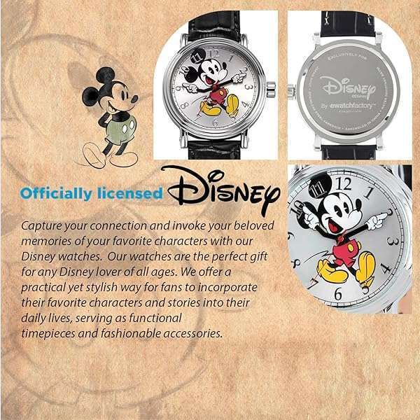 Disney Mickey Mouse Vintage Analog Quartz Watch for Adults - Silver & Black Articulating Hands - Image 3
