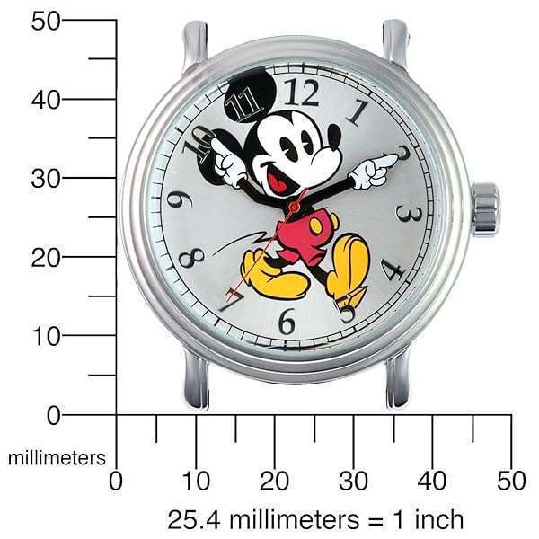 Disney Mickey Mouse Vintage Analog Quartz Watch for Adults - Silver & Black Articulating Hands - Image 6