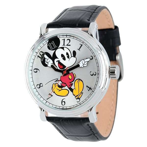 DISNEY Disney Mickey Mouse Vintage Analog Quartz Watch for Adults - Silver & Black Articulating Hands