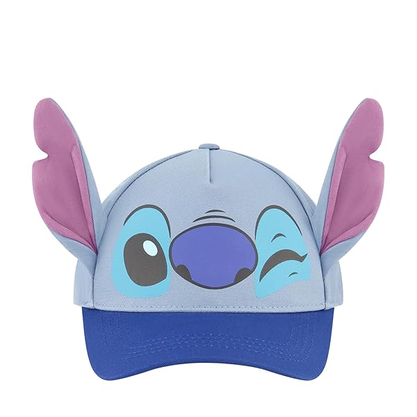 Concept One Disney Stitch Baseball Cap for Boys - Cotton Snapback Hat with 3D Ears & Curved Brim, Blue, One Size Fits All