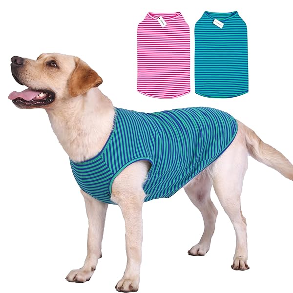 Cotton Striped Dog Shirts Breathable Vest for Puppy and Cat Soft Stretchable Tee Tank Top Sleeveless Fashionable Cute Colors for Boys and Girls XL Pink Green