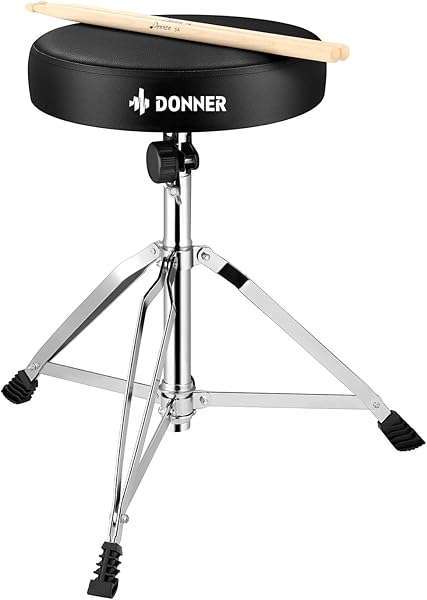 Donner Drum Throne Set: Adjustable Padded Seat & 5A Drumsticks - Perfect for Drummers!