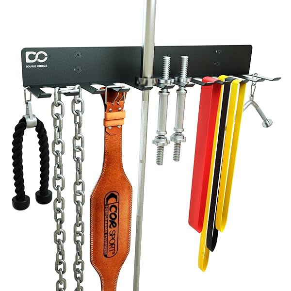 Double Circle Gym Storage Rack: 12 Hooks for Home Gym Equipment - Organize Bands, Barbells & Jump Ropes Easily!