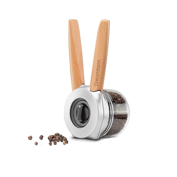 Dreamfarm Ortwo Original: Ergonomic 1-2 Handed Refillable Pepper Mill with 6 Grind Settings - 2oz Beechwood