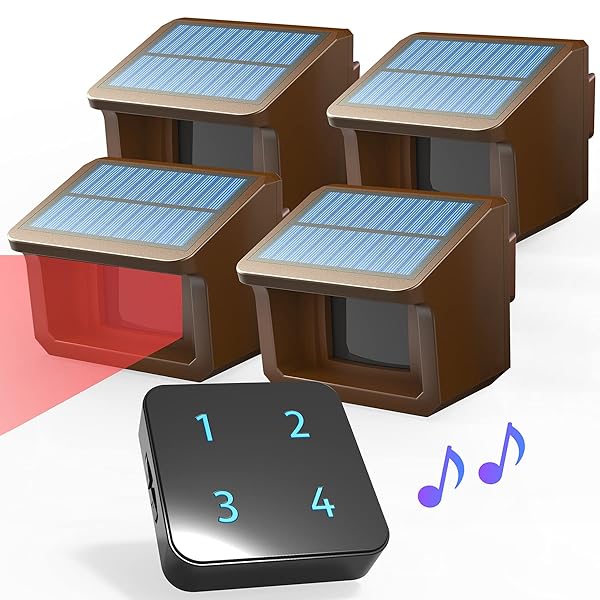 HTZSAFE Solar Driveway Alarm System 1/2 Mile Range Weatherproof Motion Sensor DIY Security Alert with 1 Receiver and 4 Sensors