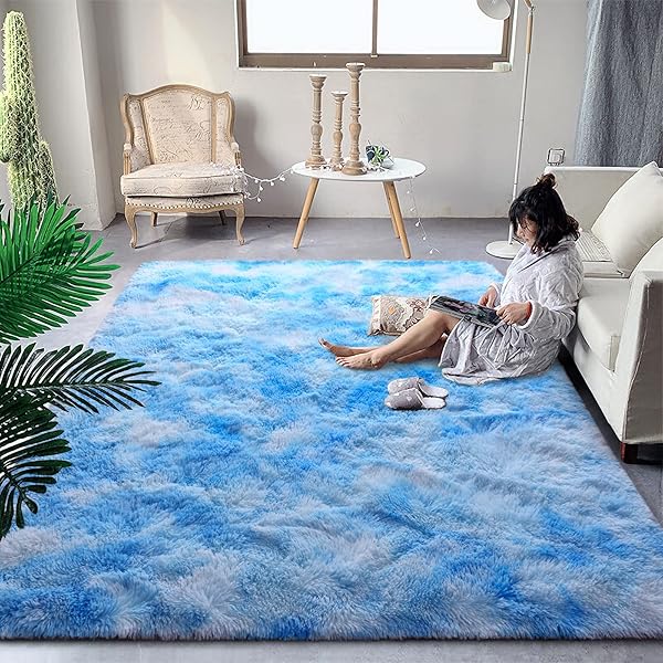 DweIke Shop DweIke 3x5 ft Fluffy Blue Area Rug - Soft, Non-Slip Plush Rug for Kids' Rooms & Modern Home Decor