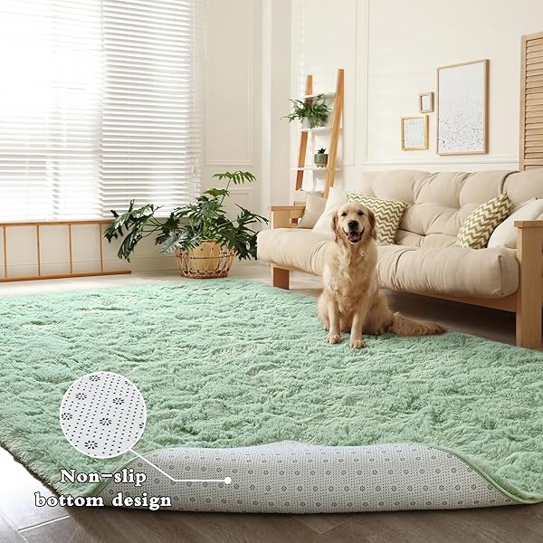 DweIke Fluffy Sage Green Rug 3x5 Feet Soft Plush Shaggy Non-Slip Machine Washable Carpet for Bedroom Living Room Kids Decor - Image 3