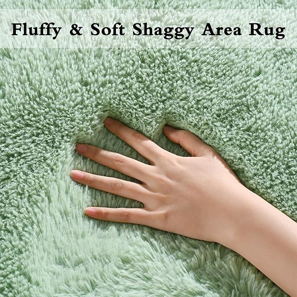 DweIke Fluffy Sage Green Rug 3x5 Feet Soft Plush Shaggy Non-Slip Machine Washable Carpet for Bedroom Living Room Kids Decor - Image 4