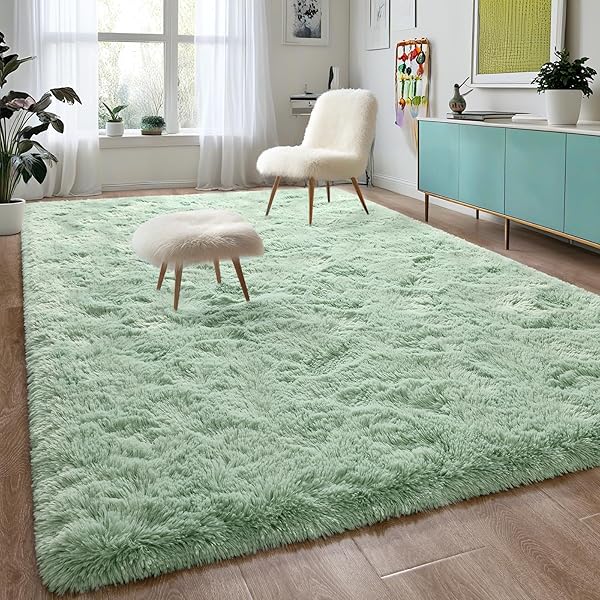DweIke Fluffy Sage Green Rug 3x5 Feet Soft Plush Shaggy Non-Slip Machine Washable Carpet for Bedroom Living Room Kids Decor - Image 5