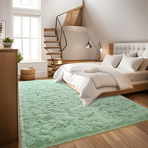 DweIke Fluffy Sage Green Rug 3x5 Feet Soft Plush Shaggy Non-Slip Machine Washable Carpet for Bedroom Living Room Kids Decor - Image 6