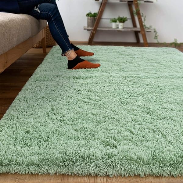 DweIke Fluffy Sage Green Rug 3x5 Feet Soft Plush Shaggy Non-Slip Machine Washable Carpet for Bedroom Living Room Kids Decor - Image 8