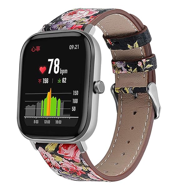 E ECSEM Floral Leather Watch Strap for Popglory P22 Compatible Bands for Women and Men Replacement Wristbands Flower-Pink Accessory