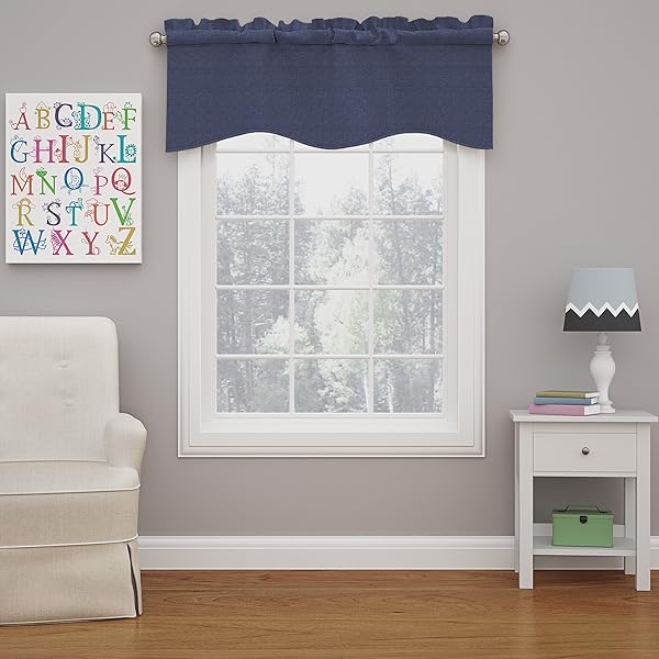 ECLIPSE Kendall Modern Scalloped Valance Rod Pocket Window Curtain 42 x 18 Denim for Kitchen or Bathroom