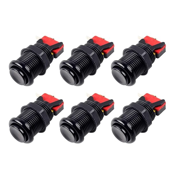 EG EG 6X American Style Arcade Buttons - Switchable Happ Type 30mm Push Button for Jamma MAME Kits (Black)