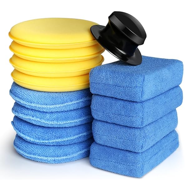 ELECTOP 13 Pcs Car Wax Applicator Pads Kit Microfiber and Foam Waxing Pads with Grip Handle for Easy Car Detailing