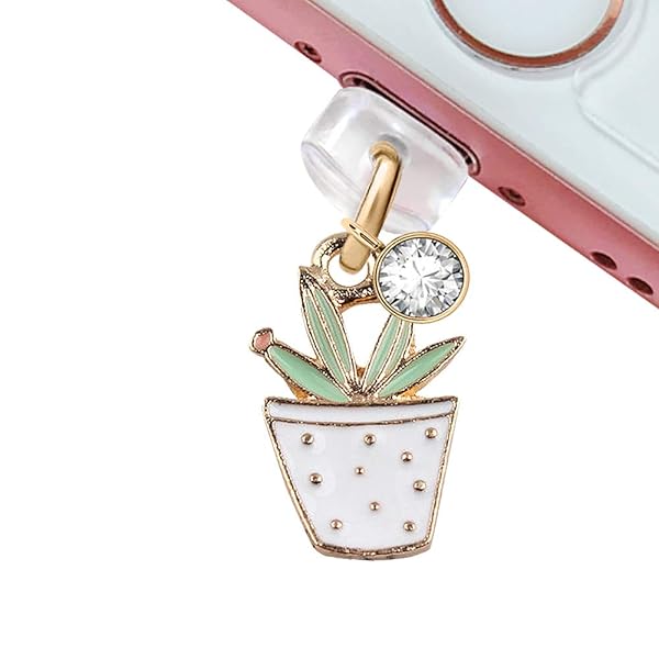 ELISE & FONDA CP207 USB Charging Port Dust Plug - Cute Cactus Pendant Phone Charm for iPhone & iPad